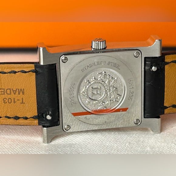 🌟SOLD🌟HERMES Heure H Watch Diamond Bezel Alligator Noir Black - Picture 14 of 15